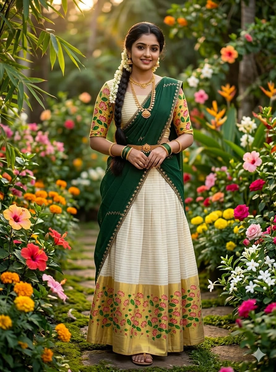 Elegant Tissue/ Cotton Dhavani Set with Handwork Shawl