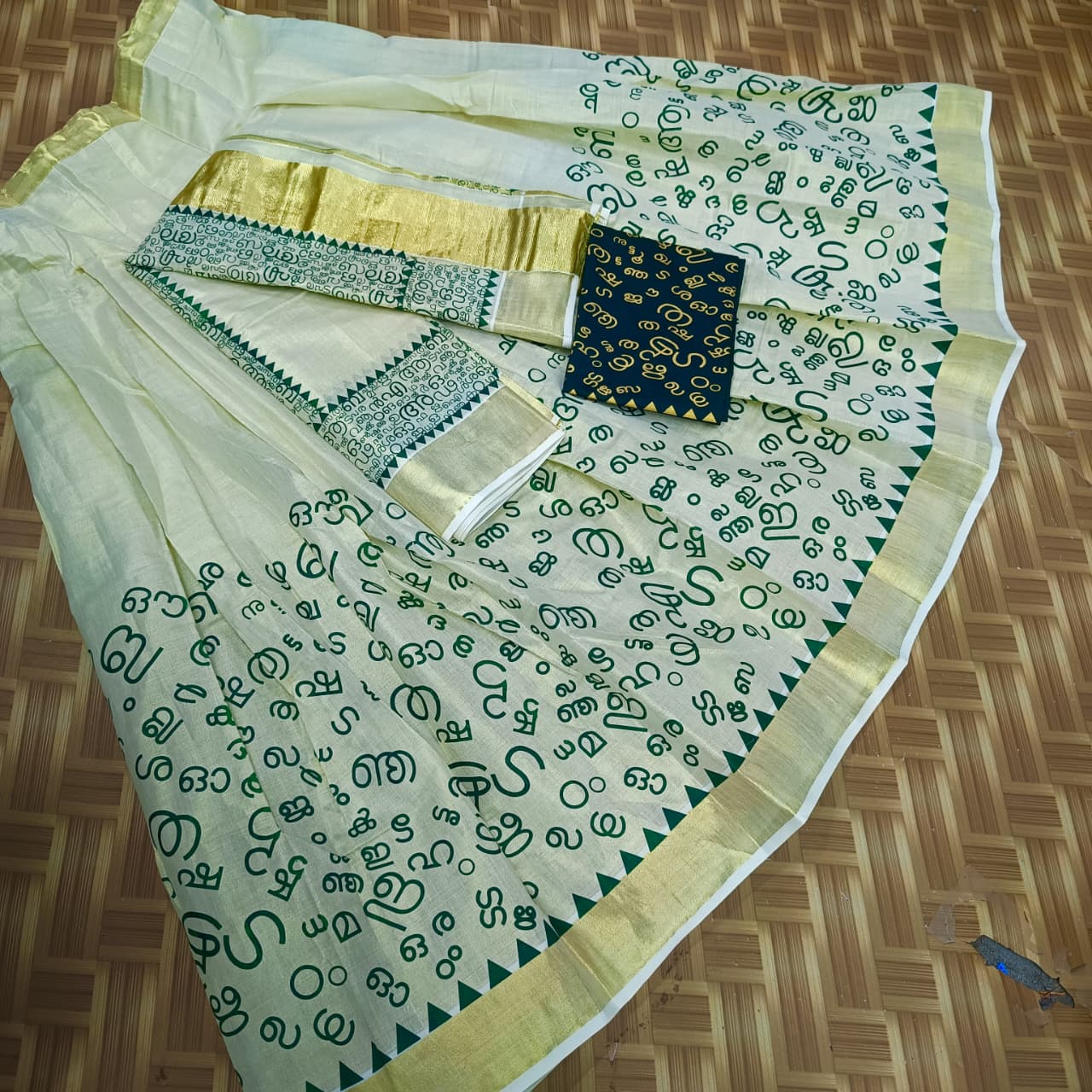 Aksharamala Gold Tissue Dhavani Set for Women | Traditional Kerala Style Half Saree