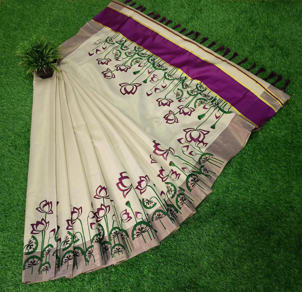 Golden tissue colour kottaran saree