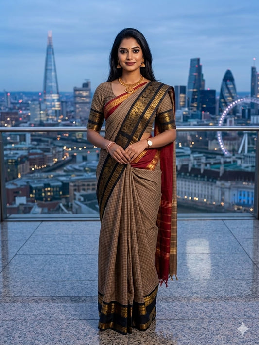 ♥️ *Elegant Pure Cotton Saree with Classic Golden Border♥️&nbsp;