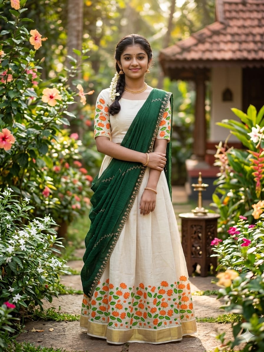 Elegant Tissue/ Cotton Dhavani Set with Handwork Shawl