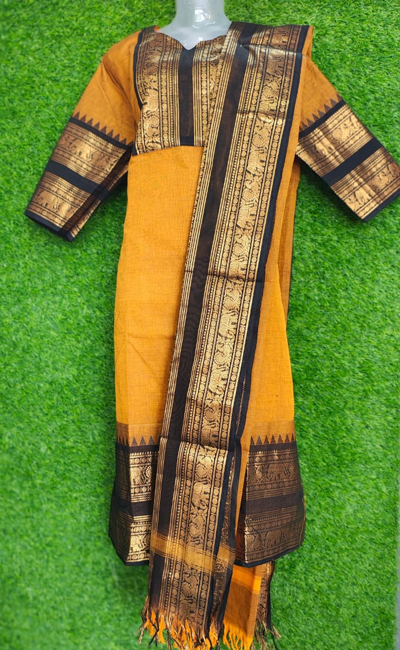 ✨ Elegant Kanchi Cotton Kurti with Rich Zari Border ✨