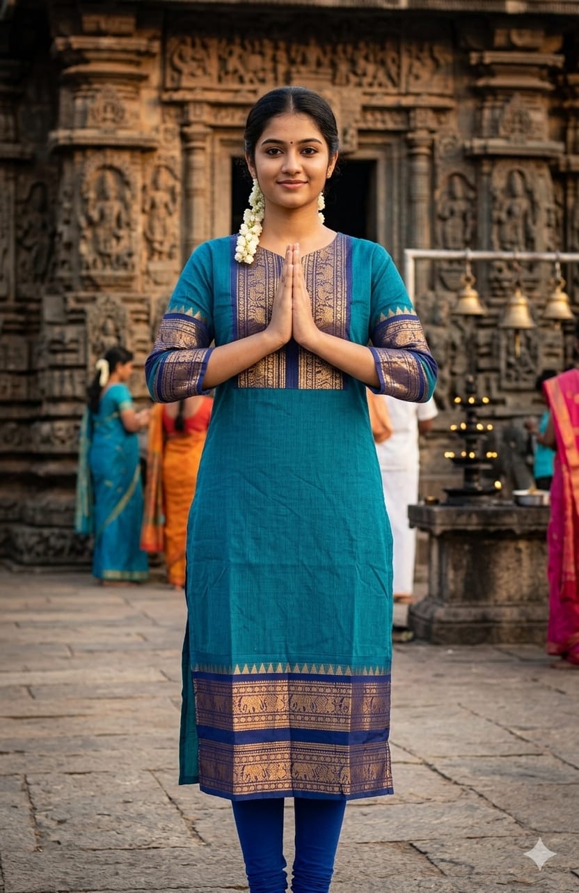 ✨ Elegant Kanchi Cotton Kurti with Rich Zari Border ✨