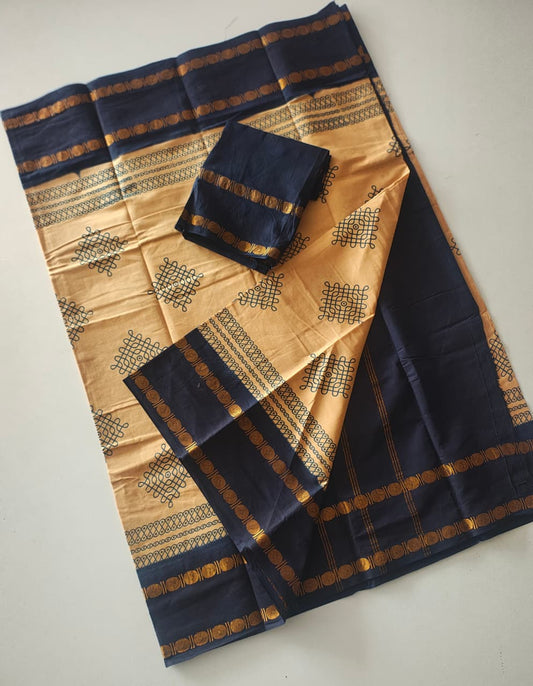 Veldhari Cotton Saree with Printed Kollam Design(CK001)