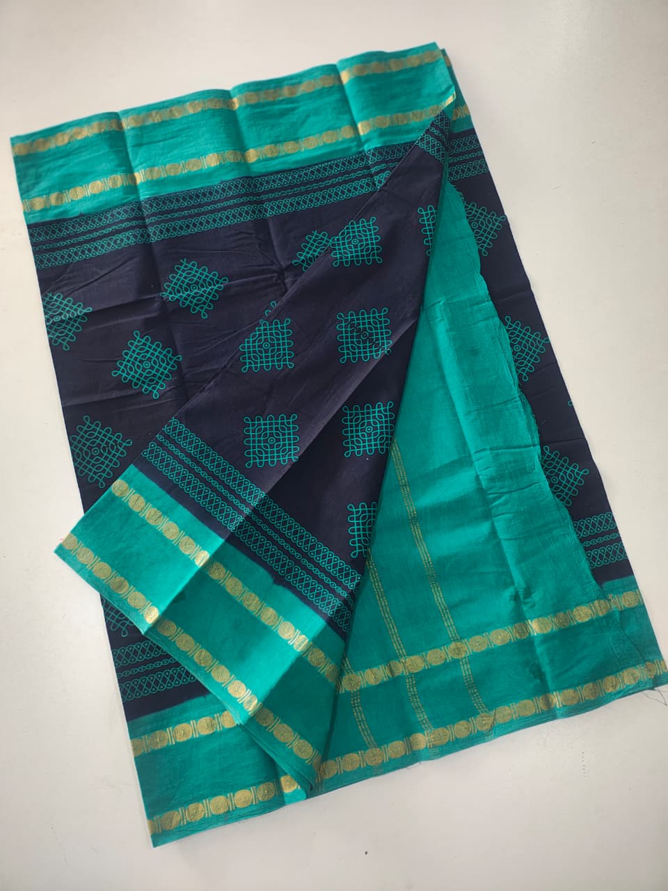 Veldhari Cotton Saree with Printed Kollam Design(CK001)