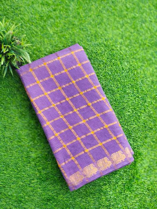Pure Cotton Checked Saree with Traditional Woven Border