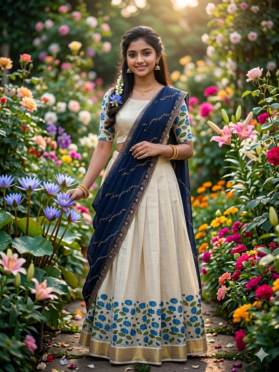 Elegant Tissue/ Cotton Dhavani Set with Handwork Shawl