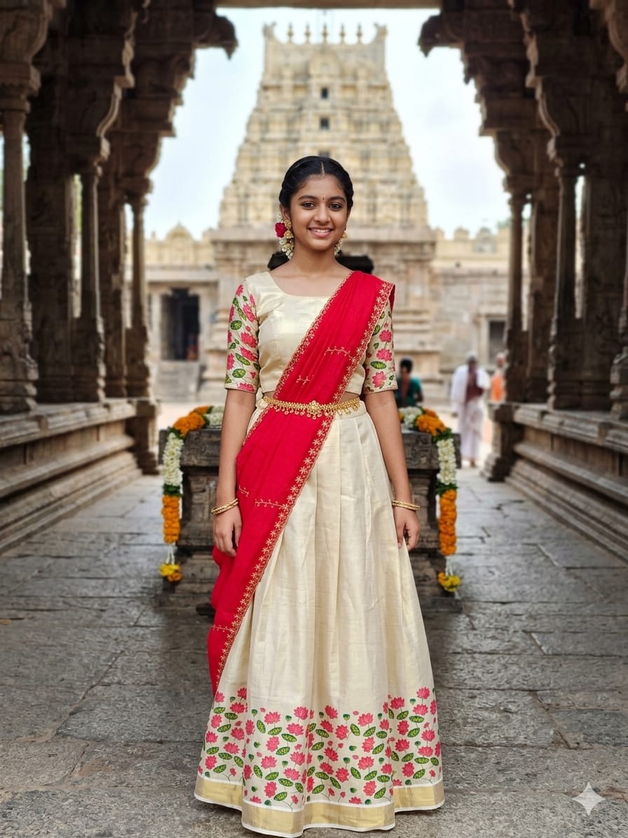 Elegant Tissue/ Cotton Dhavani Set with Handwork Shawl