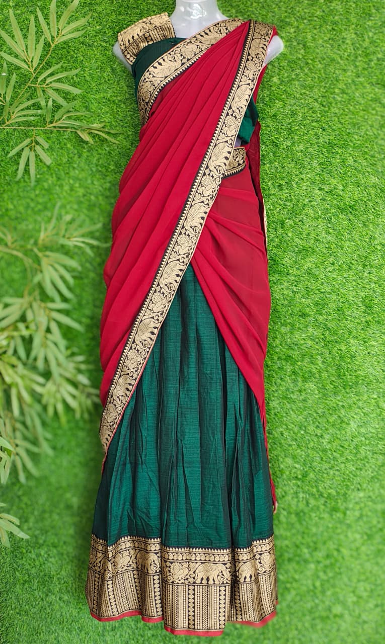 ♥️*Narayanpet Dhavani Set – Traditional Elegance in Rich Contrast*♥️