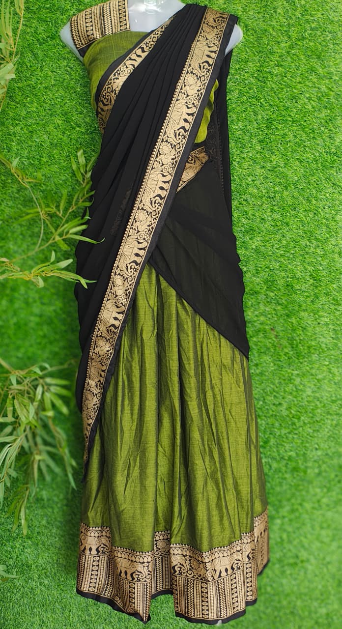 ♥️*Narayanpet Dhavani Set – Traditional Elegance in Rich Contrast*♥️