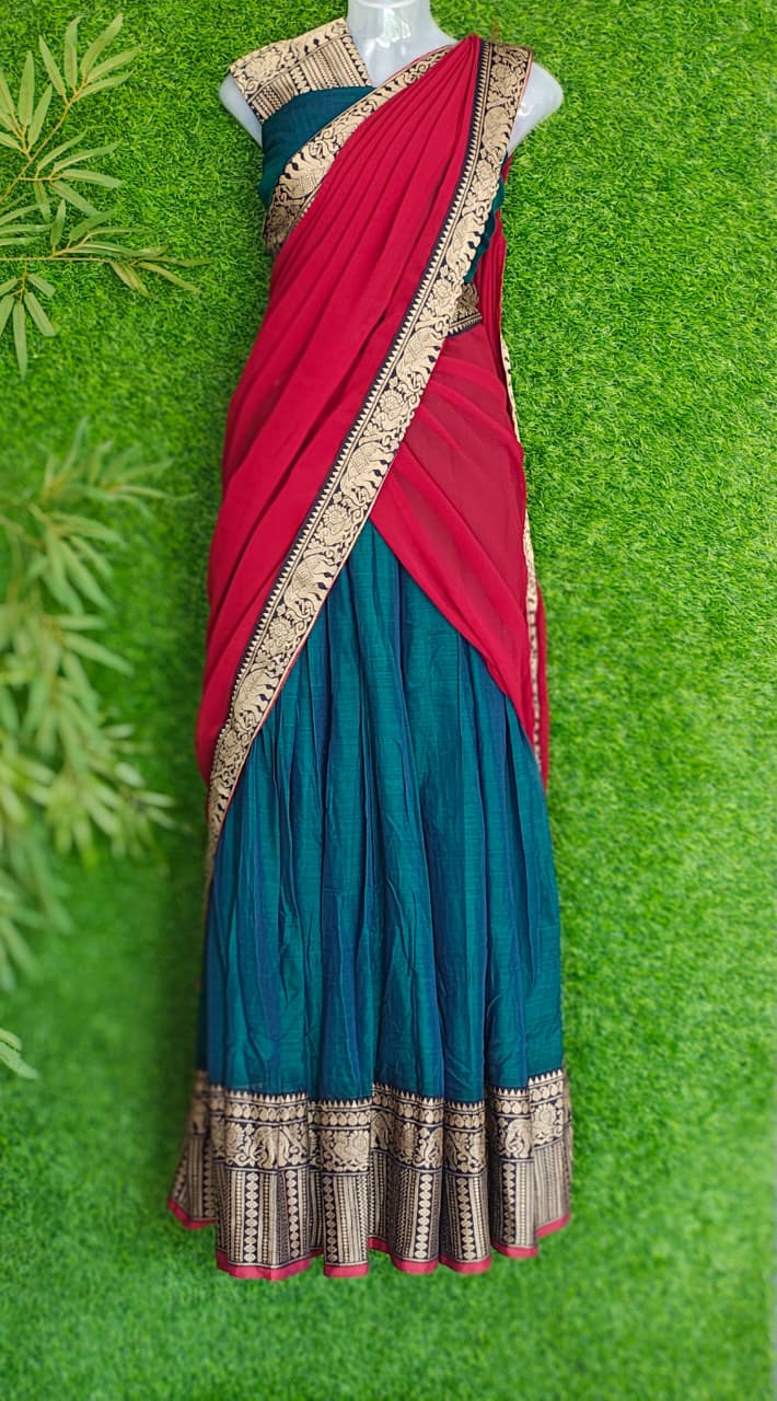 ♥️*Narayanpet Dhavani Set – Traditional Elegance in Rich Contrast*♥️