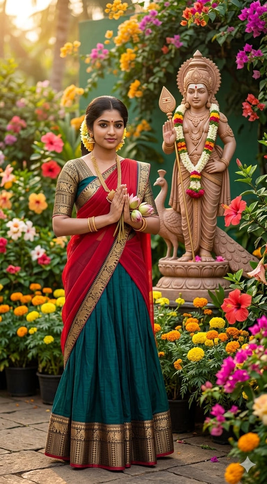 ♥️*Narayanpet Dhavani Set – Traditional Elegance in Rich Contrast*♥️