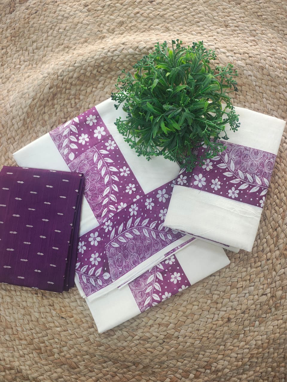 Elegant Printed Cotton Settu Mundu with Matching Blouse Piece♥️