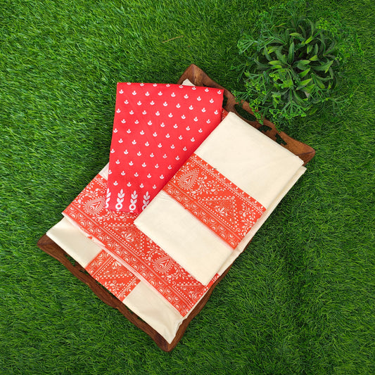 Exclusive cotton  Settumund with print blouse