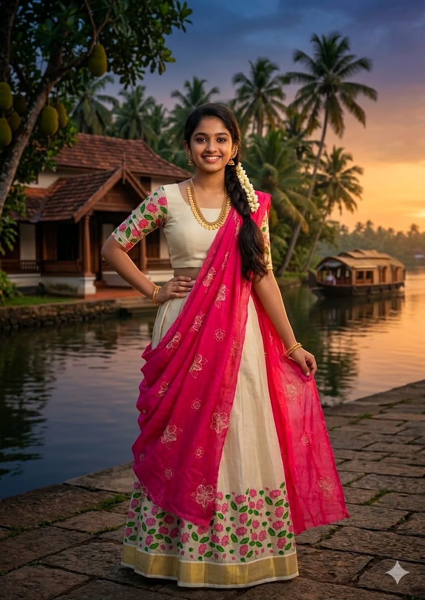 Elegant Tissue/ Cotton Dhavani Set with Handwork Shawl