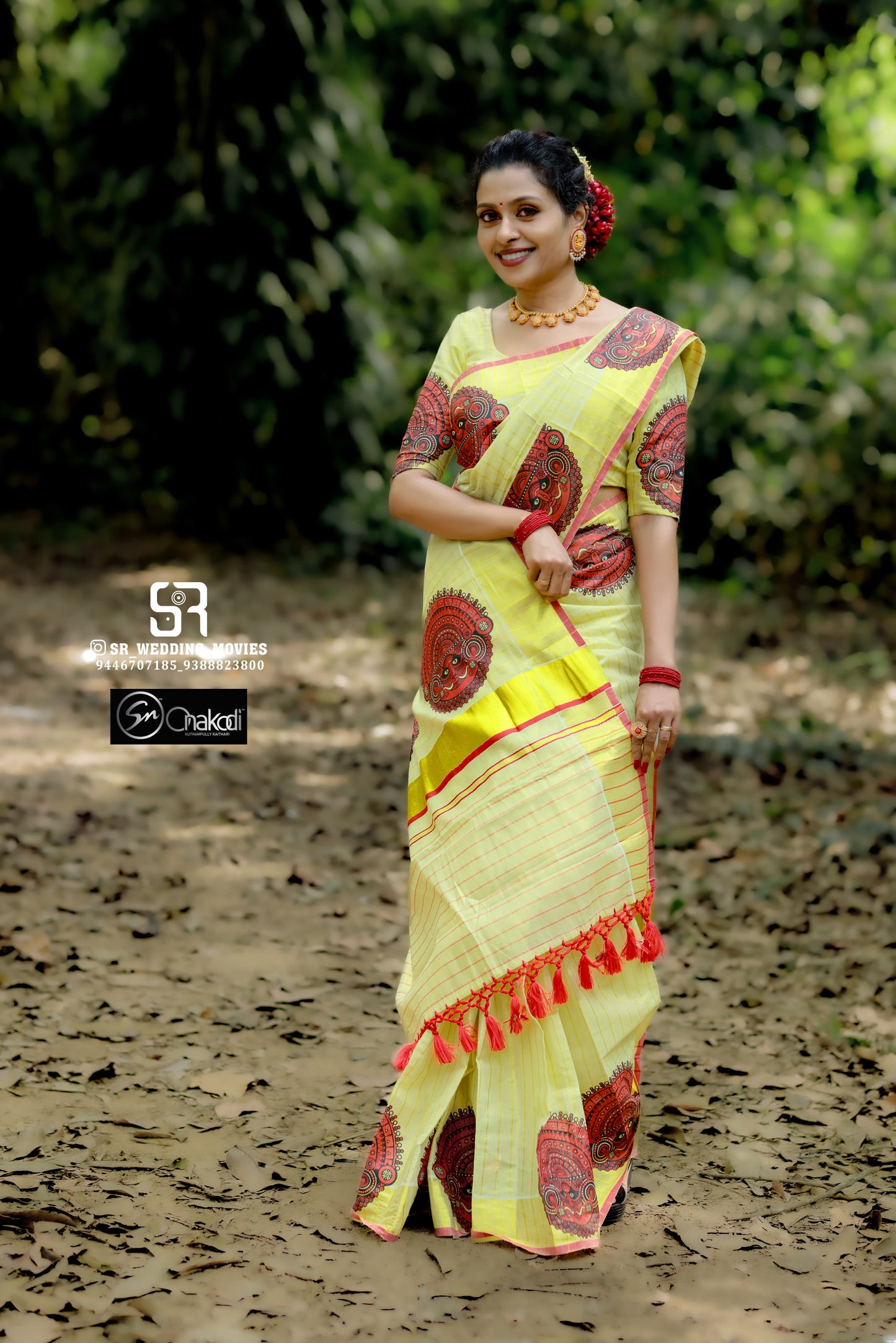 Theyyam Golden tissue stripes tussel saree