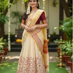 Aksharamala Gold Tissue Dhavani Set for Women | Traditional Kerala Style Half Saree