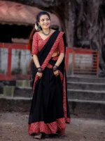 Trending Georgette+Ajarkh Combination Dhavani Set