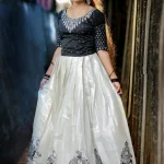 Silver Tissue Neck Printed Pattupavada Material