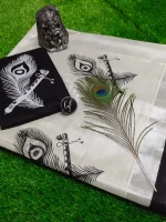 Printed Silver Tissue pattupavada Material - Image 2