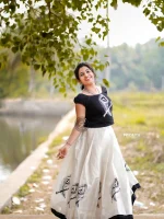 Printed Silver Tissue pattupavada Material