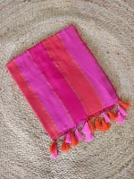 ❤️*Mul Cotton Saree – Pink & Coral Striped Saree with Running Blouse |* ❤️ - Image 3
