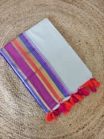 ❤️ Elegant Off-White Mul Cotton Saree with Rich Border ❤️ - Image 2