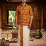 🔥ONAM EXCLUSIVE 🔥  Shirt and mund combo Orange