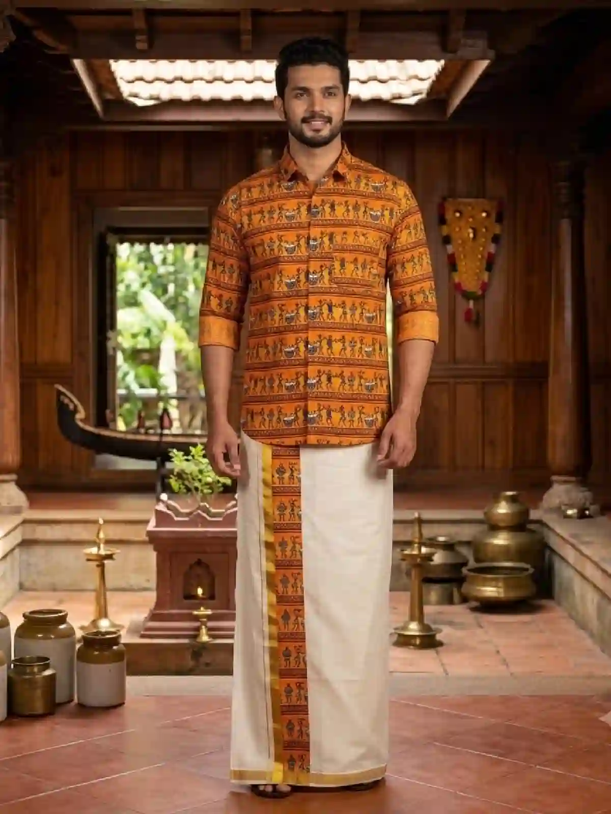 New Project (30) 🔥ONAM EXCLUSIVE 🔥 Shirt and mund combo Orange - Image 1