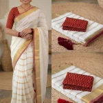 ❤️ Elegant Mul Cotton Saree with Gold Stripes & Extra Matching Blouse Piece❤️