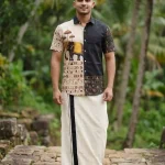 ❤️*Men's Premium Elephant Print Half Sleeve Shirt with White Kerala Mundu Set | Traditional Festive Wear*❤️