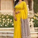 💛 Sunflower Grace Linen Cotton Saree with Sequins Work Pallu