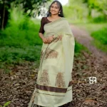 Kopuram Print Golden Tissue saree