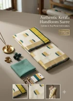 ❤️*Handloom Replica Kasavu Saree with Golden Lotus Butta & Green Kara Border*❤️