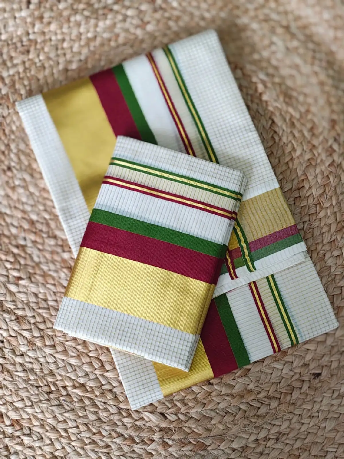 New Project (45) Traditional Kasavu Micro Check Cotton Settumundu - Image 1