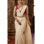 ❤️*Golden Kasavu Stripe Saree with Running Blouse*❤️